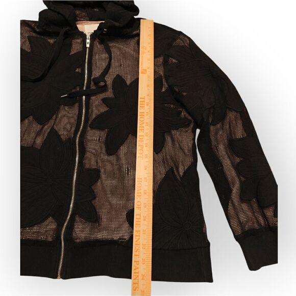 Avec Les Filles Black lac mesh overlay zip hood bomber jacket size XL - Picture 3 of 6